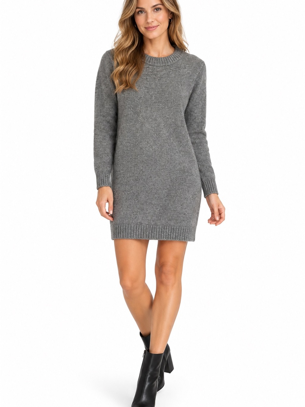 Zara Gray Knit Sweater Dress Size Small Long Sleeve Mini Tunic Quiet Luxury